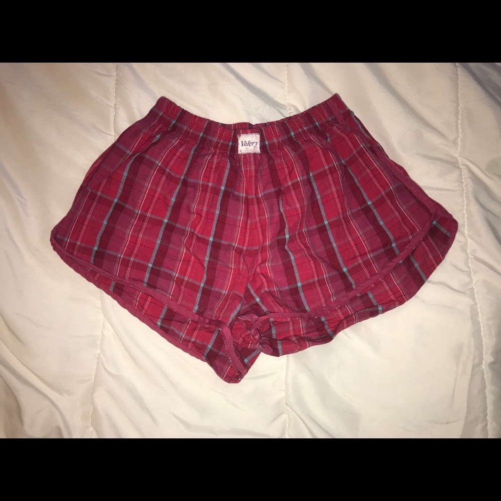 Red/pink plaid pajama shorts